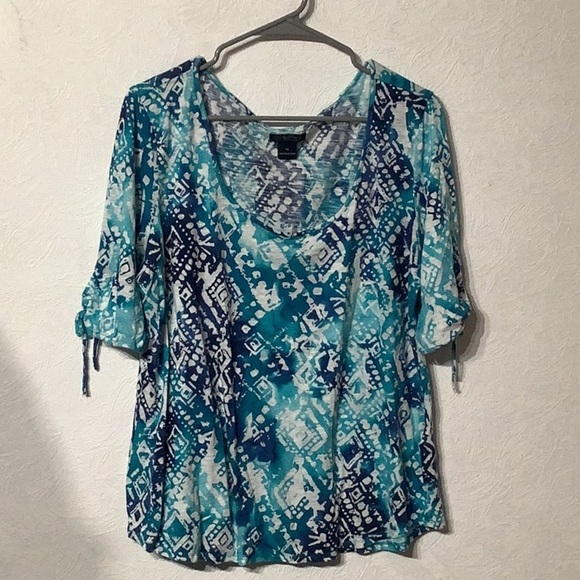 Lucky Brand - Sz XL - Abstract aquamarine turquoise Blue and White Tee - Picture 3 of 5